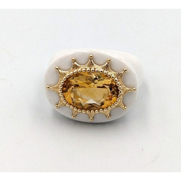 Elizabeth Adams Collection White Agate Ring With 14K Gold Accent & Citrine Sz7.5 - Picture 3 of 16